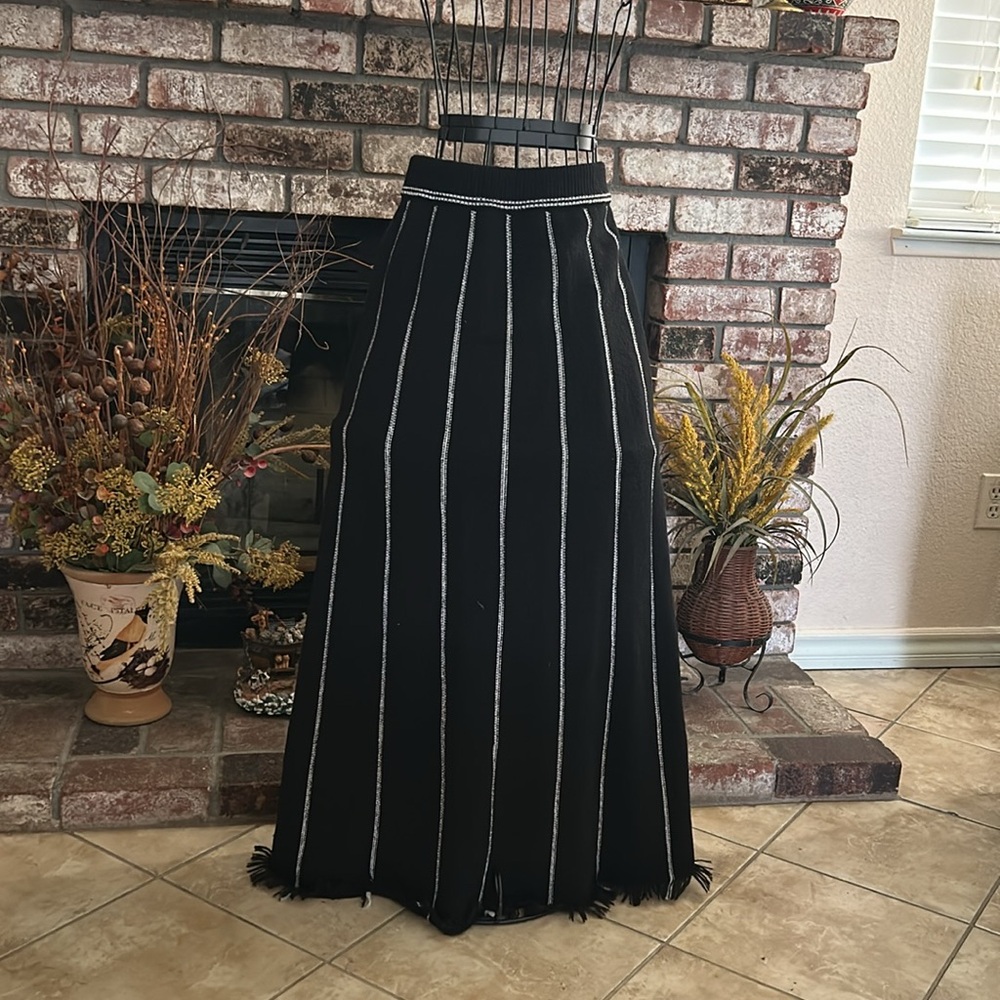 Striped Knitted Women Winter Autumn elastic high Waist Midi Skirt